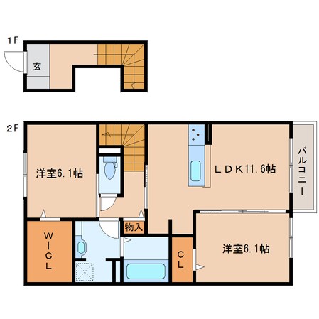 前栽駅 徒歩10分 2階の物件間取画像